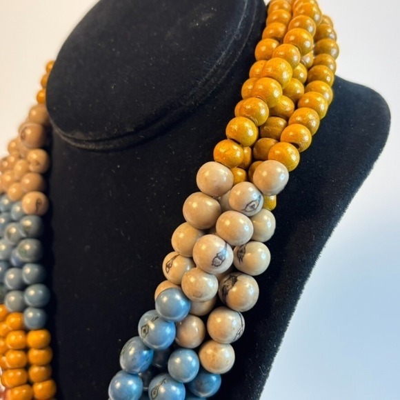 Chunky Vintage Necklace Wood Beads Maximalist Boho Colorful for Stacking - Picture 6 of 8